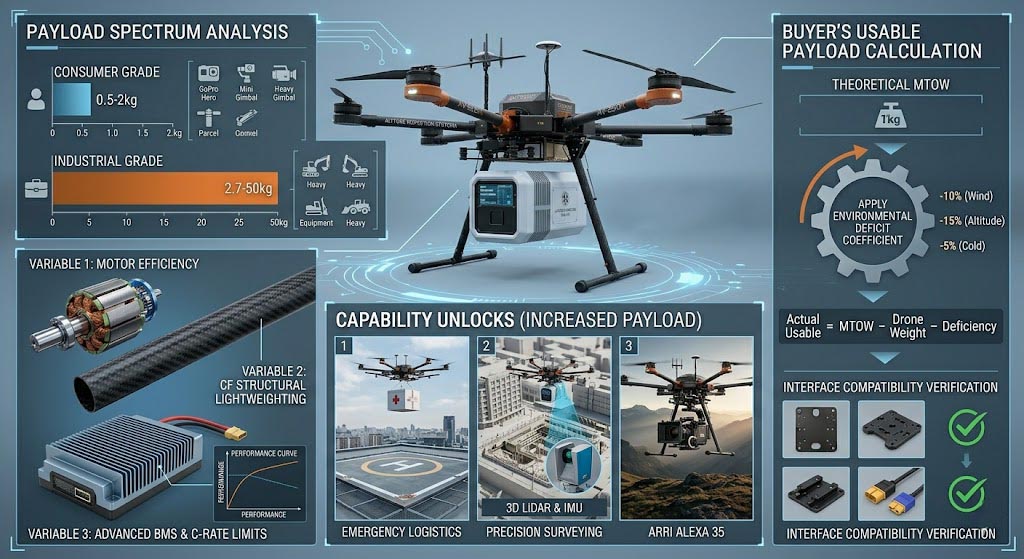Analysis of Drone Payload Capacity: Selection Benchmarks from Consumer to Industrial Grade